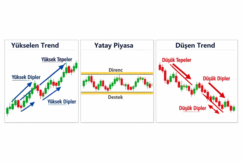 Yükselen trend Düşen trend Yatay piyasa